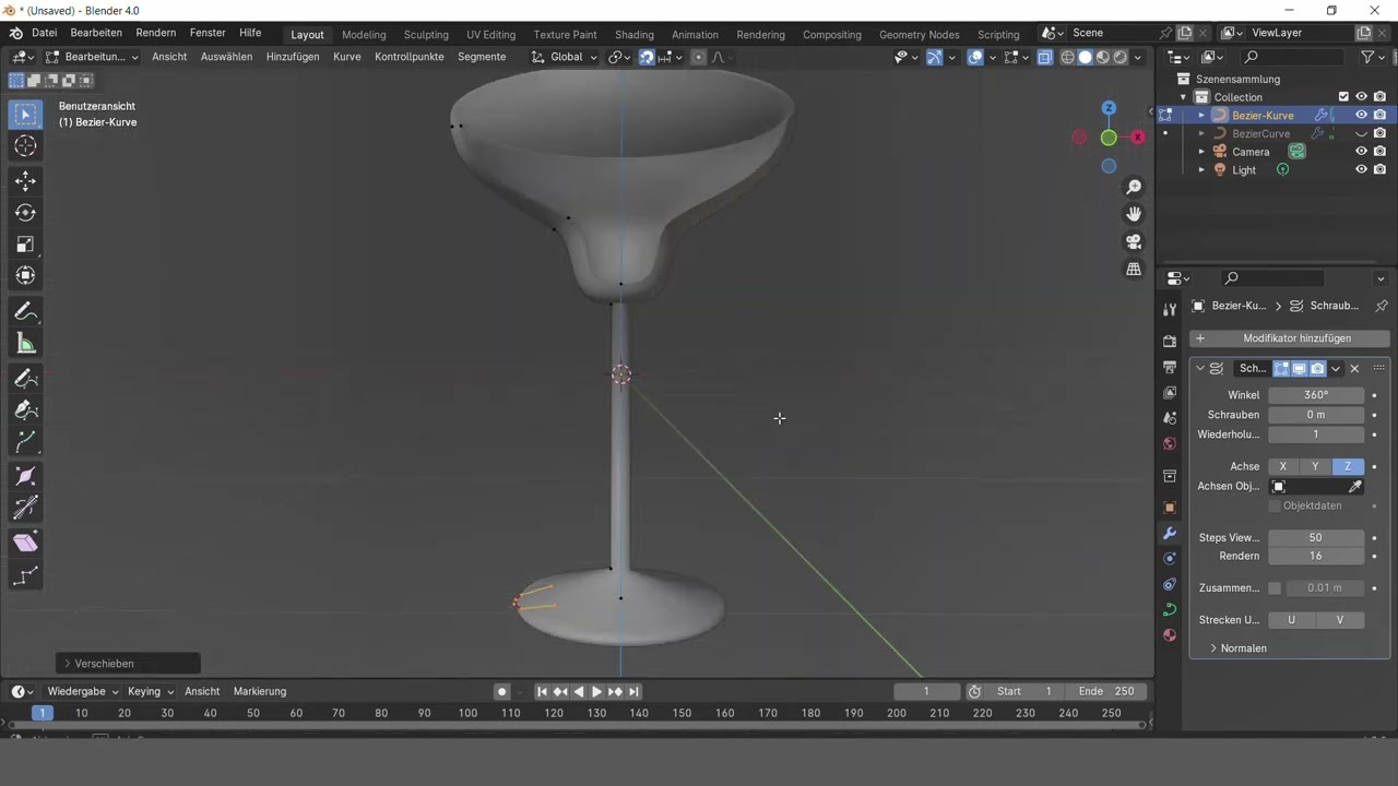 Blender 3D Produktdesign I: Trinkglas in Splinetechnik