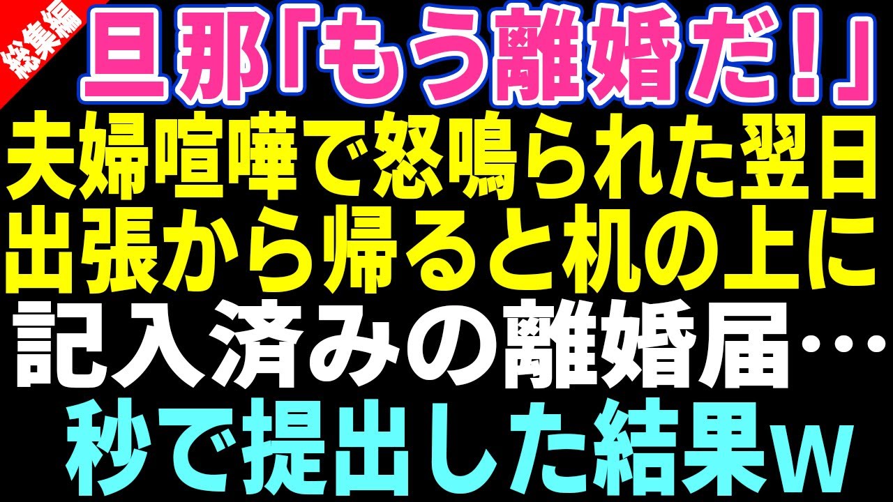 【スカッとする話総集編】旦那「もう離婚だ！」夫婦喧嘩のあとそのまま出張の私→帰宅すると記入済みの離婚届があったので、遠慮なく提出してやったた結果www【修羅場】