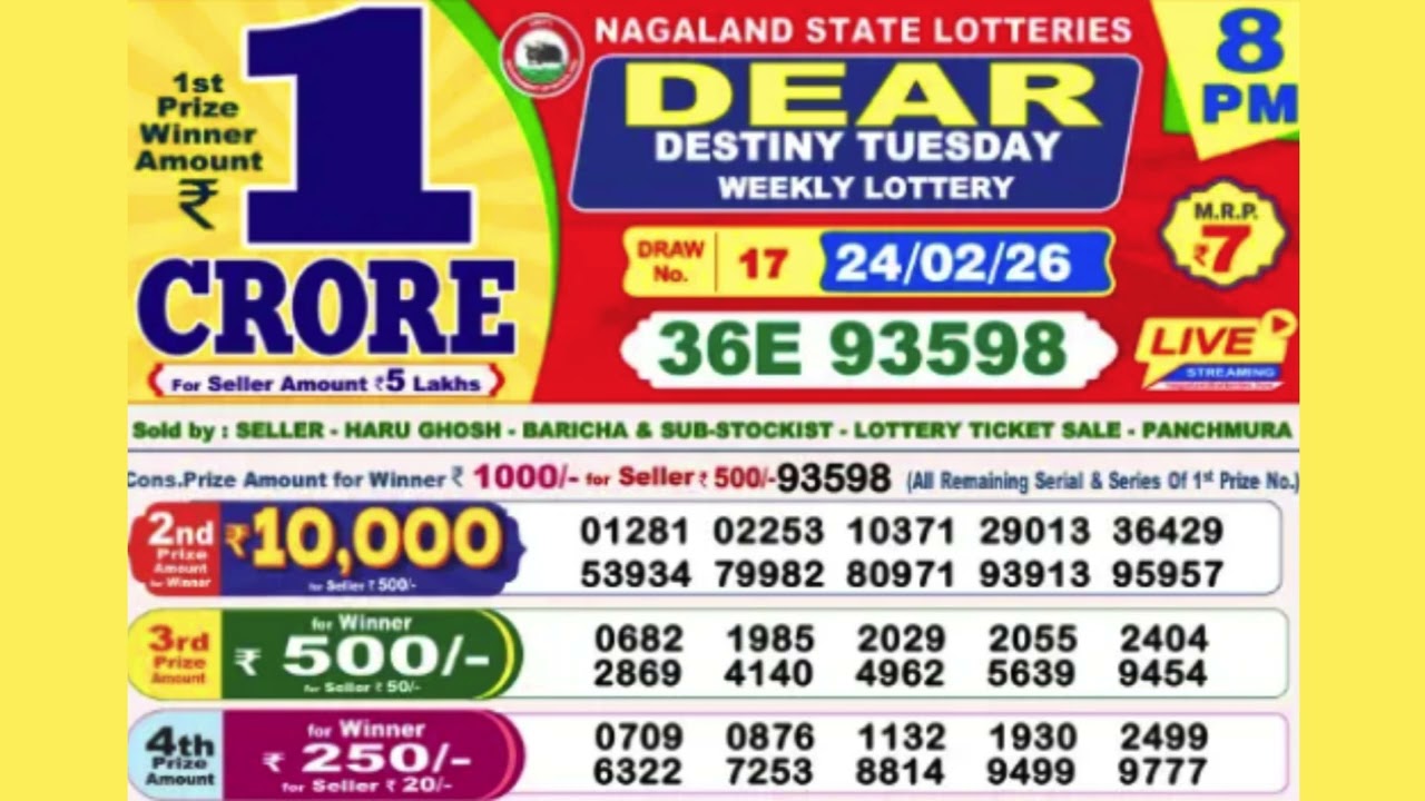 DEAR DESTINY TUESDAY WEEKLY LOTTERY TODAY RESULT 8 PM 24/02/26#latest lottery result