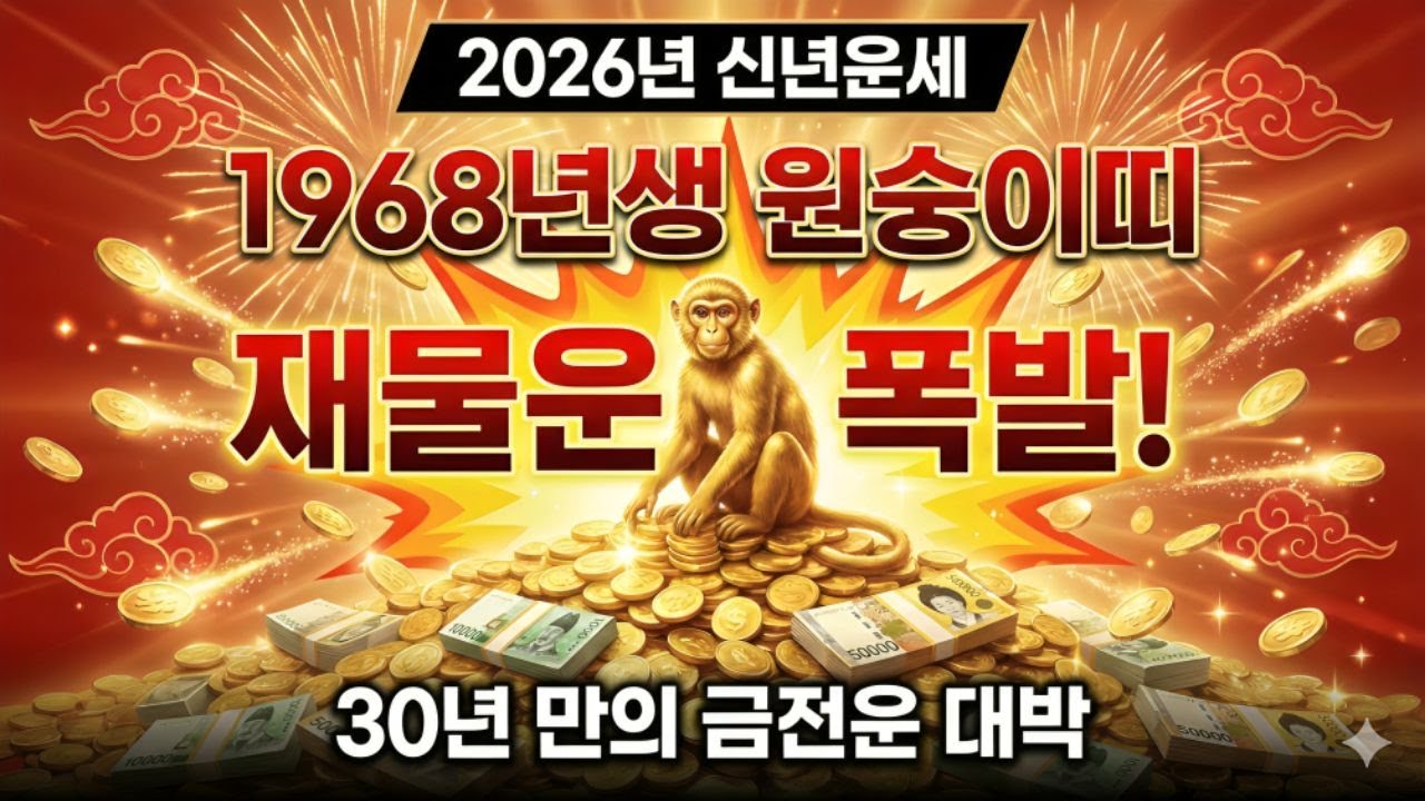 1968년생 원숭이띠 2026년 신년운세 | 재물운세 폭발! 30년 만의 금전운 대박