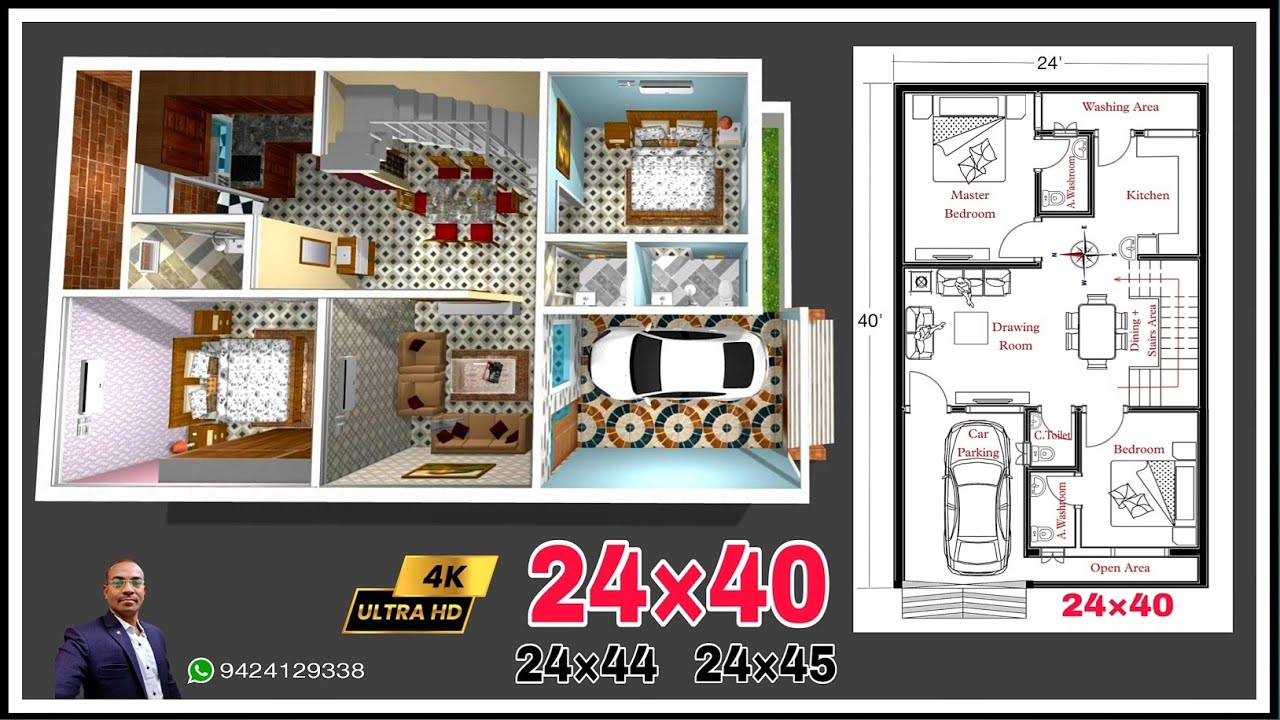 24 by 40 House Plan With Interior Design, 24 by 40 House Plan, 24&times;40 House Plan, 24&times;40 House Design,