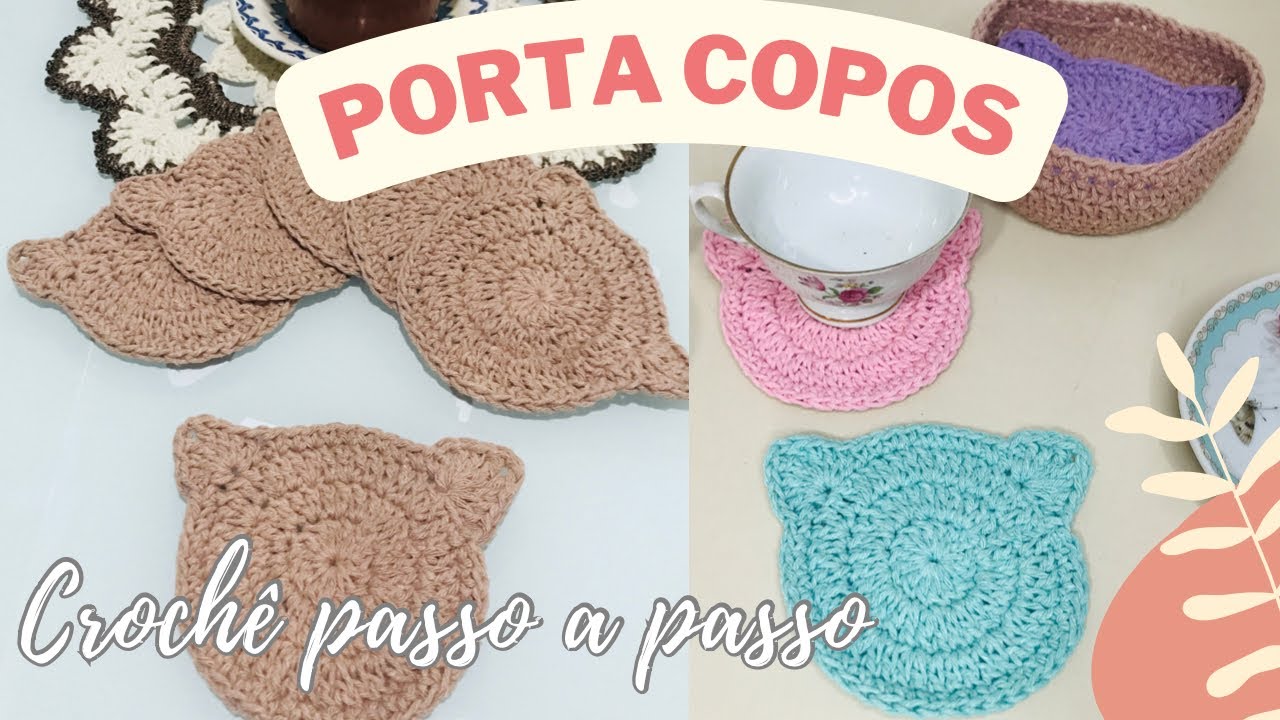 Porta copo crochê gatinho - passo a passo iniciante | sobrinhas