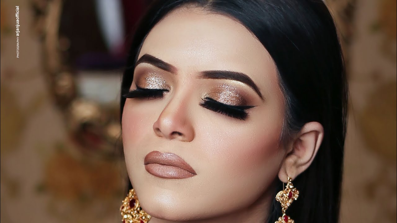 Barat makeup tutorial | Brown Aqua with Gold Glitter Eyeshadow | Farah’s beauty salon
