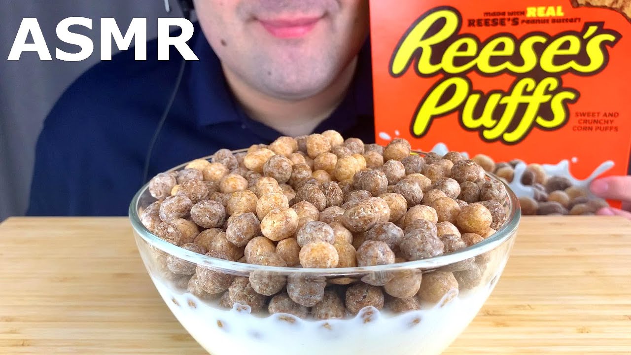 ASMR REESE'S PUFFS CHOCOLATE PEANUT BUTTER BREAKFAST MUKBANG 먹방 (EATING SOUNDS)