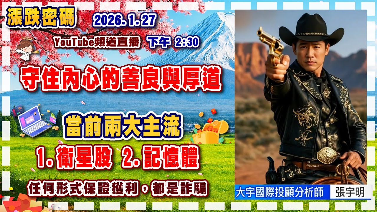 2026.1.27 張宇明台股解盤    守住內心的善良與厚道！當前兩大主流：1.衛星股2.記憶體【#張宇明分析師】