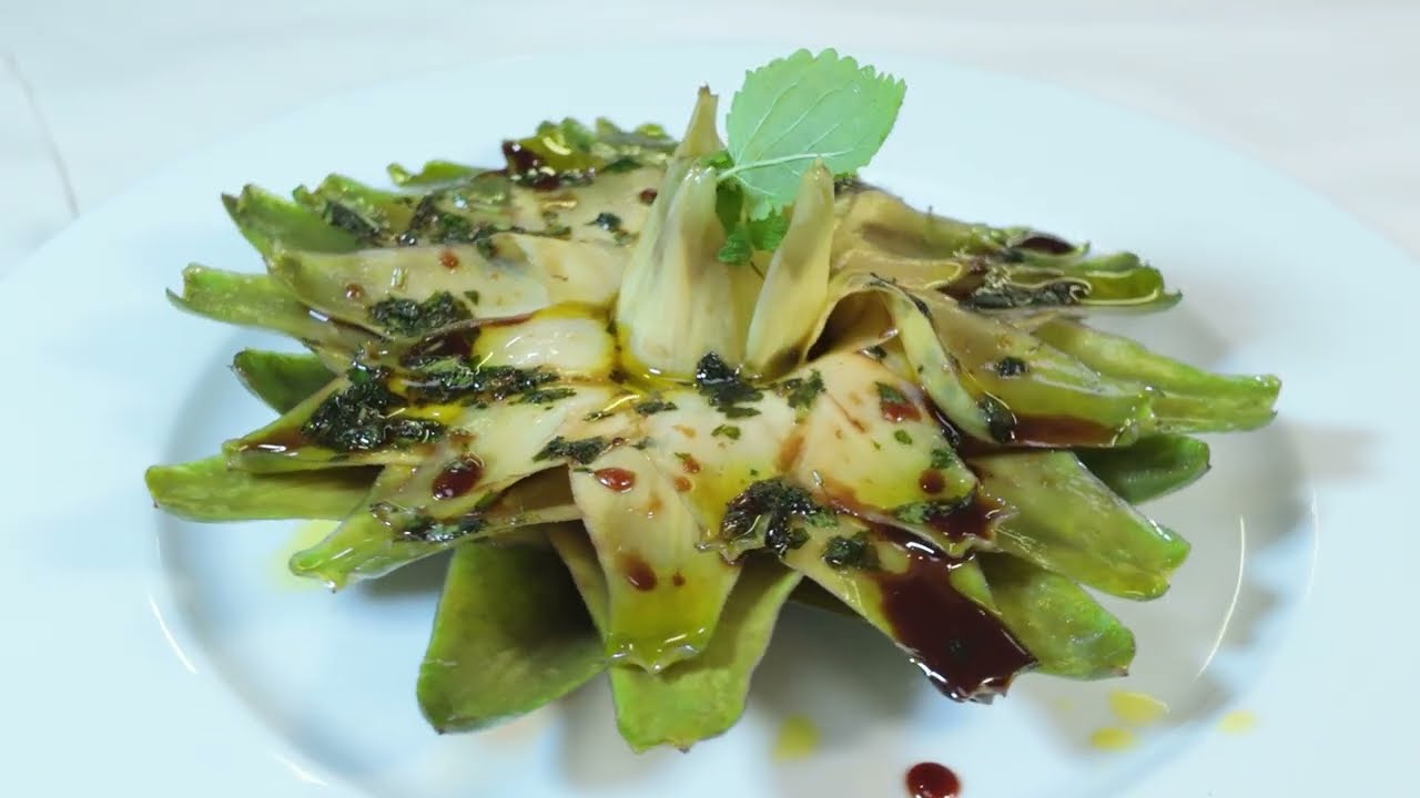 Fiore di carciofo con melissa e mosto cotto