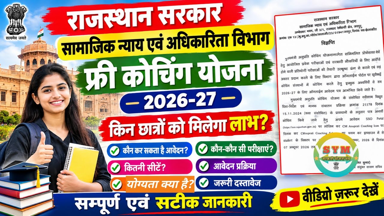 राजस्थान फ्री कोचिंग योजना 2026-27 | CM Anuprati Coaching Scheme 2026 Online Form Start | SYM
