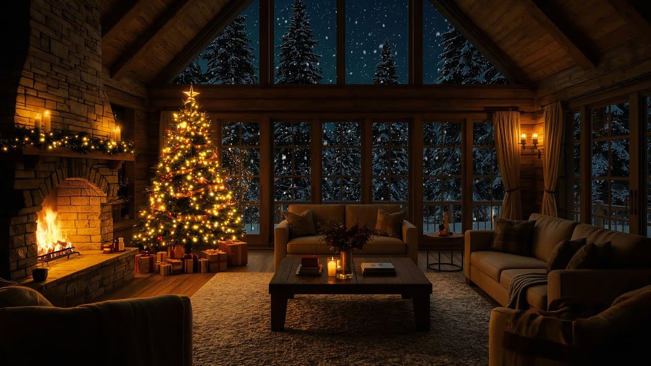 Peaceful Christmas Music for Relaxation 🎄 Relaxing Christmas Ambience 🔥Warm Fireplace & Soft Snow❄️
