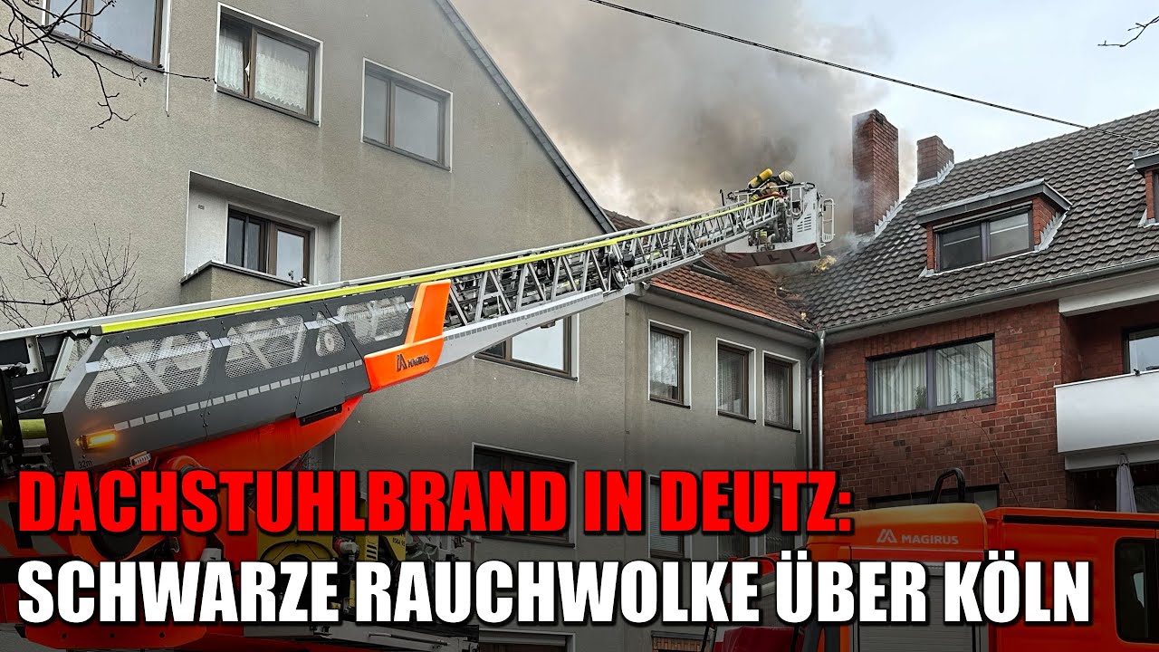 Dunkle Rauchwolke über Köln: Dachstuhlbrand in Deutz - Feuerwehr Köln im Einsatz | 16.02.2024