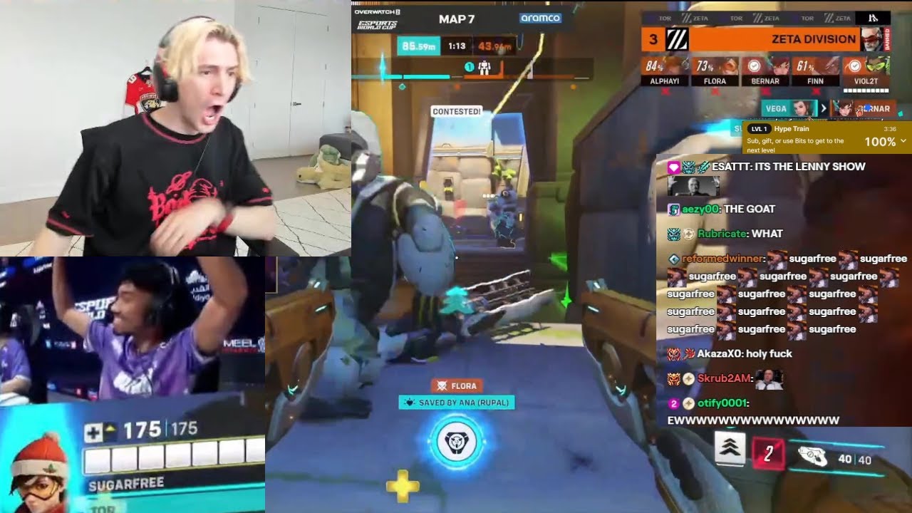 xQc отреагировал на безумную игру &laquo;Sugarfree&raquo; | Чемпионат мира по Overwatch
