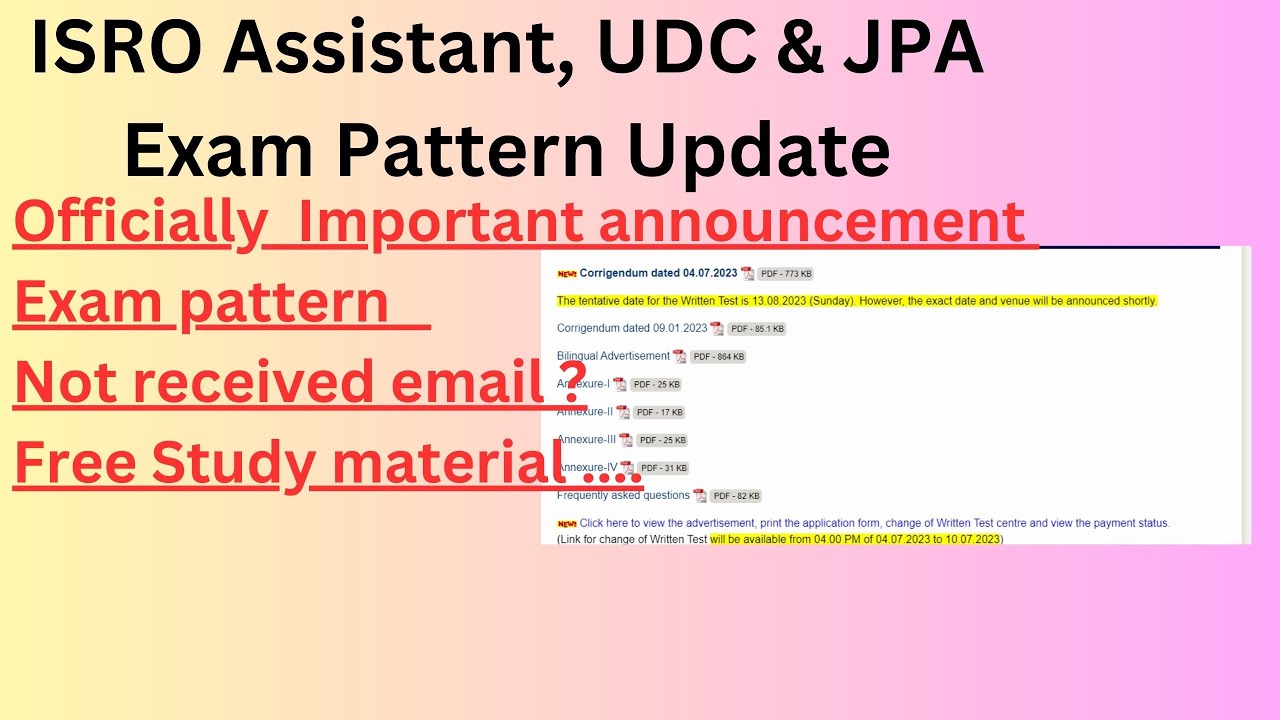 Exam Pattern ISRO Assistant, UDC & JPA  #isrorecruitment2023 # Fill your willingness form |#isrojob