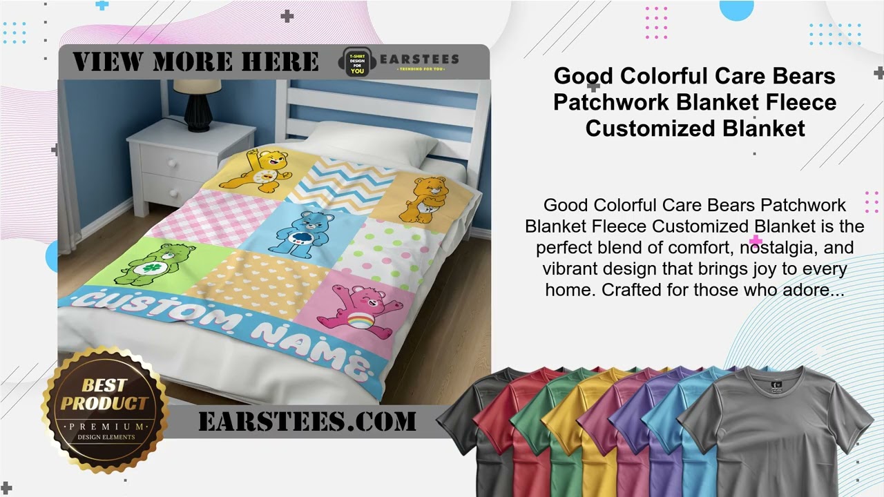 Good Colorful Care Bears Patchwork Blanket Fleece Customized Blanket