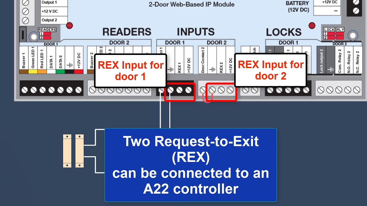 How to connect a door contact & a request-to-exit (REX)