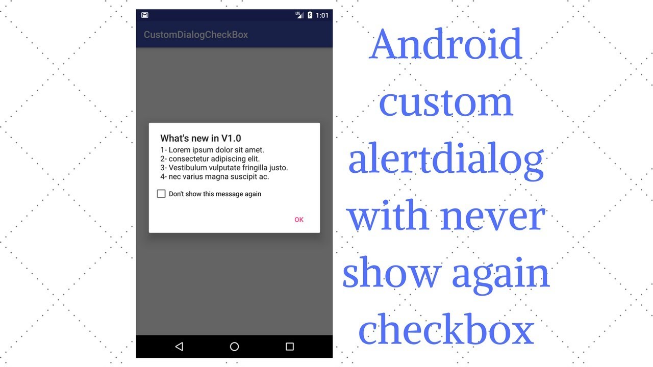 Android custom alertdialog with never show again checkbox (Demo)
