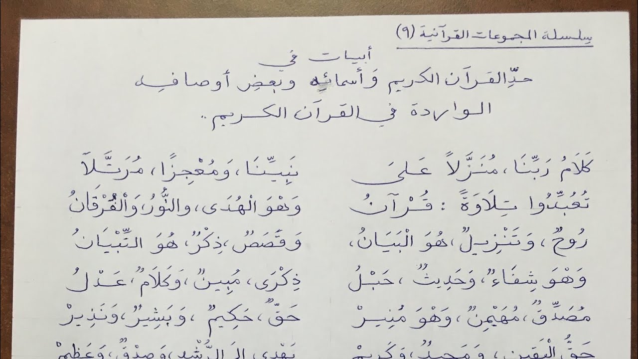 أبيات في حد القرآن الكريم وأسمائه وبعض أوصافه الواردة فيه | للشيخ أنور عبدالله بن عبدالرحمن الفضفري