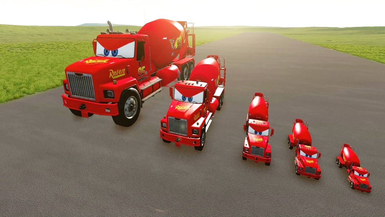 Big & Small Mixer Truck Lightning McQueen vs Train Thomas | BeamNG.Drive