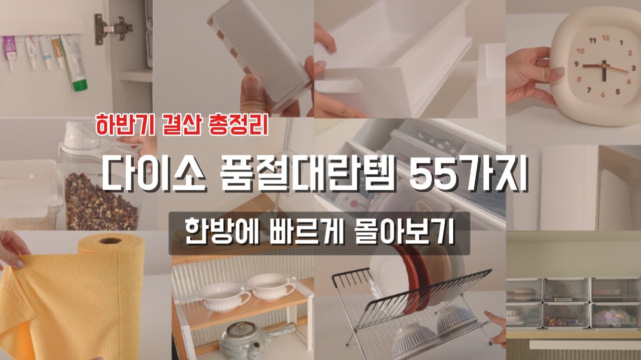 다이소 하반기 결산 품절템 55가지 몰아보기 / 재입고 품절대란 살림꿀템 / 청소정리꿀템 / 삶의 질 수직상승 / 재재구매 추천템 / 다이소 판매 1등 몰아보기