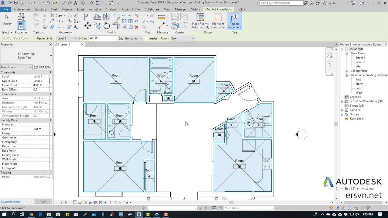 Hướng dẫn sử dụng Revit Architecture 2019 | Bài 71: Tạo phòng (room)