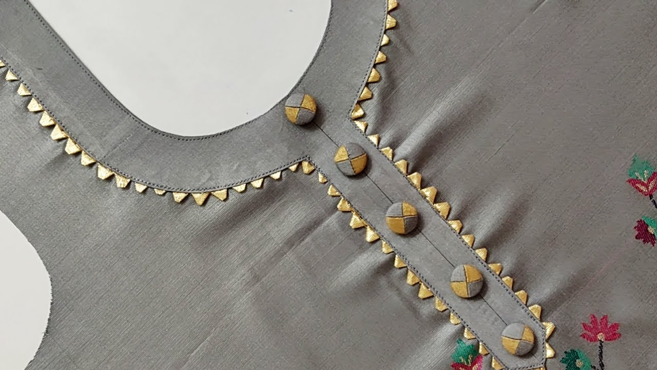 Unique Stylish Neck Design for Kurti/Suit Cutting And Stitching || Make Fabric Buttons With Machine