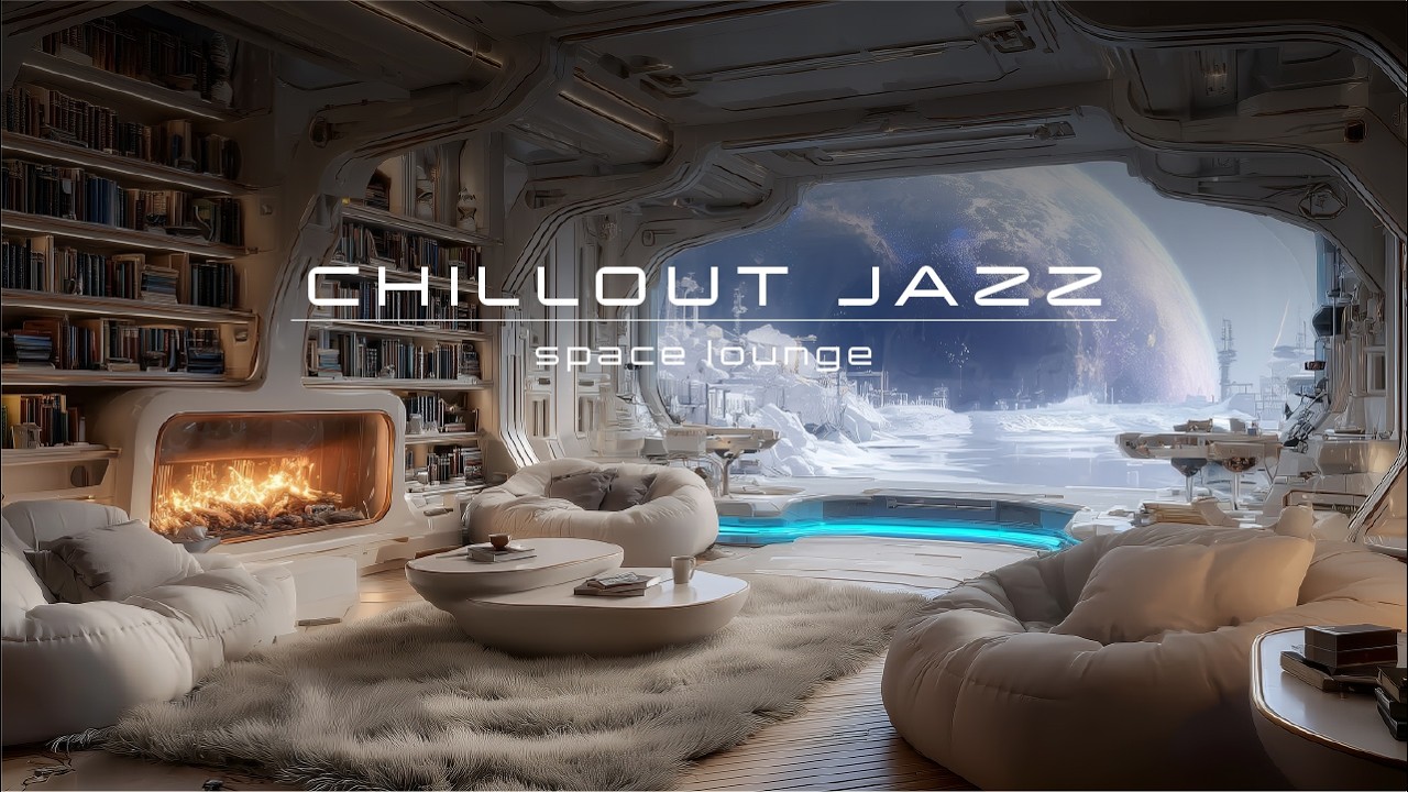 Chillout Jazzy Beats For Deep Focus and Study. Library in Space With Fireplace And Coffee