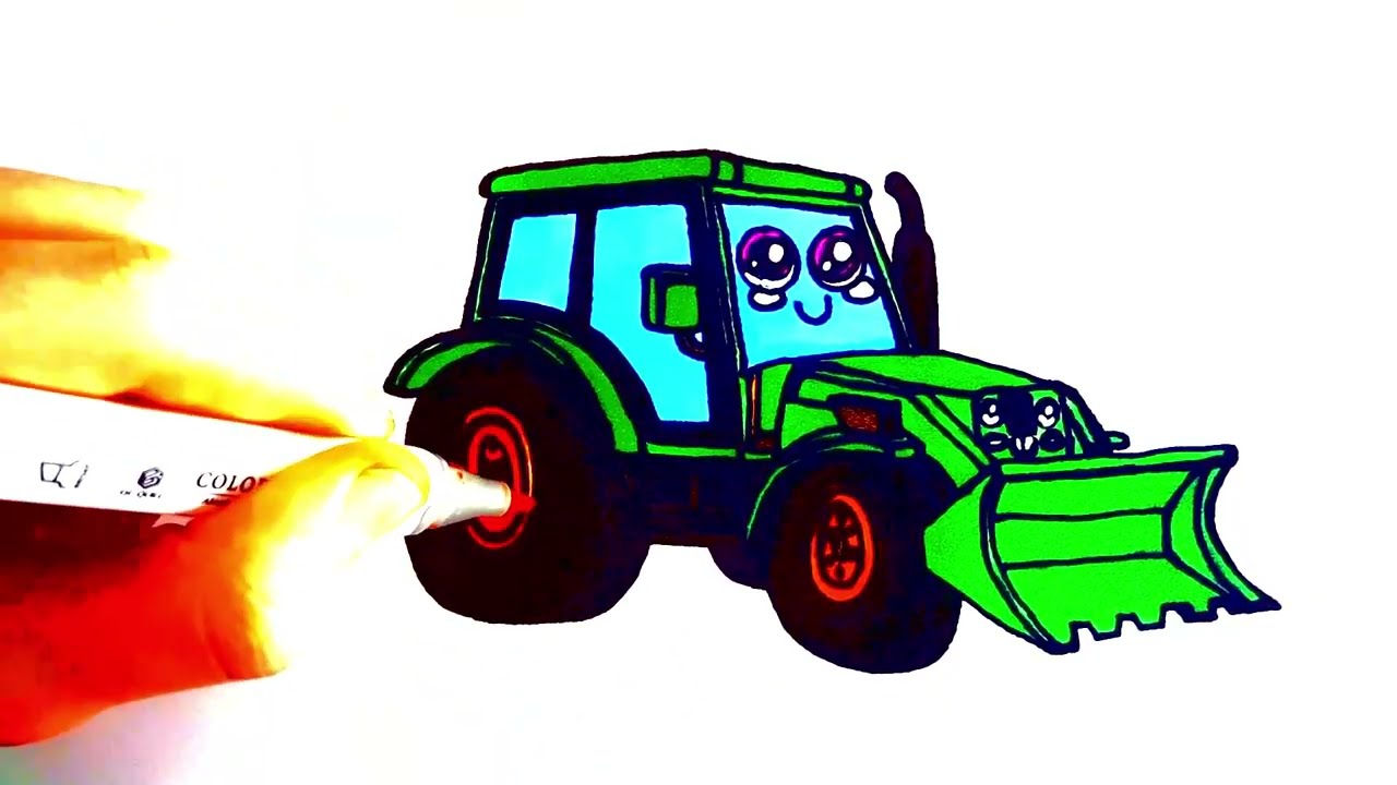 🚜💚✨ How to Draw a Green Tractor with Front Loader • Cute Kawaii Farm Machine 🌾🎨