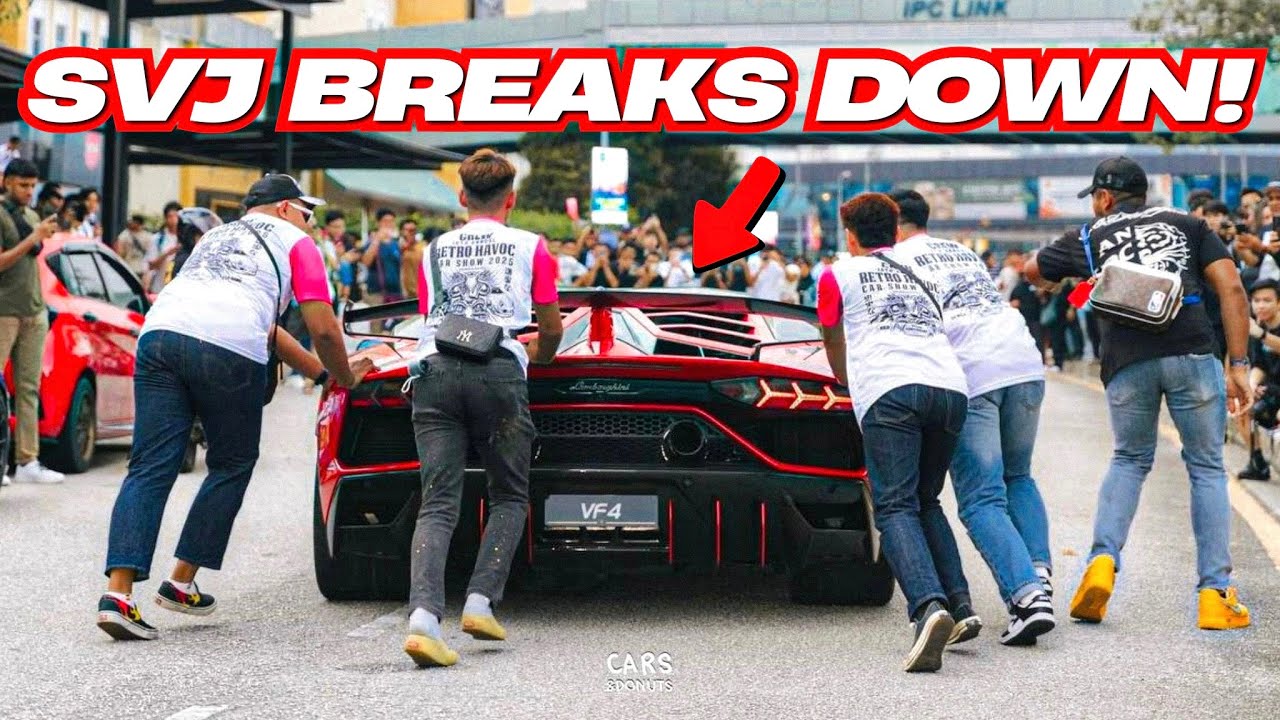 Aventador SVJ Shuts Off After Revving TOO HARD! Supercar Gang Rolls Into Retro Havoc 2025