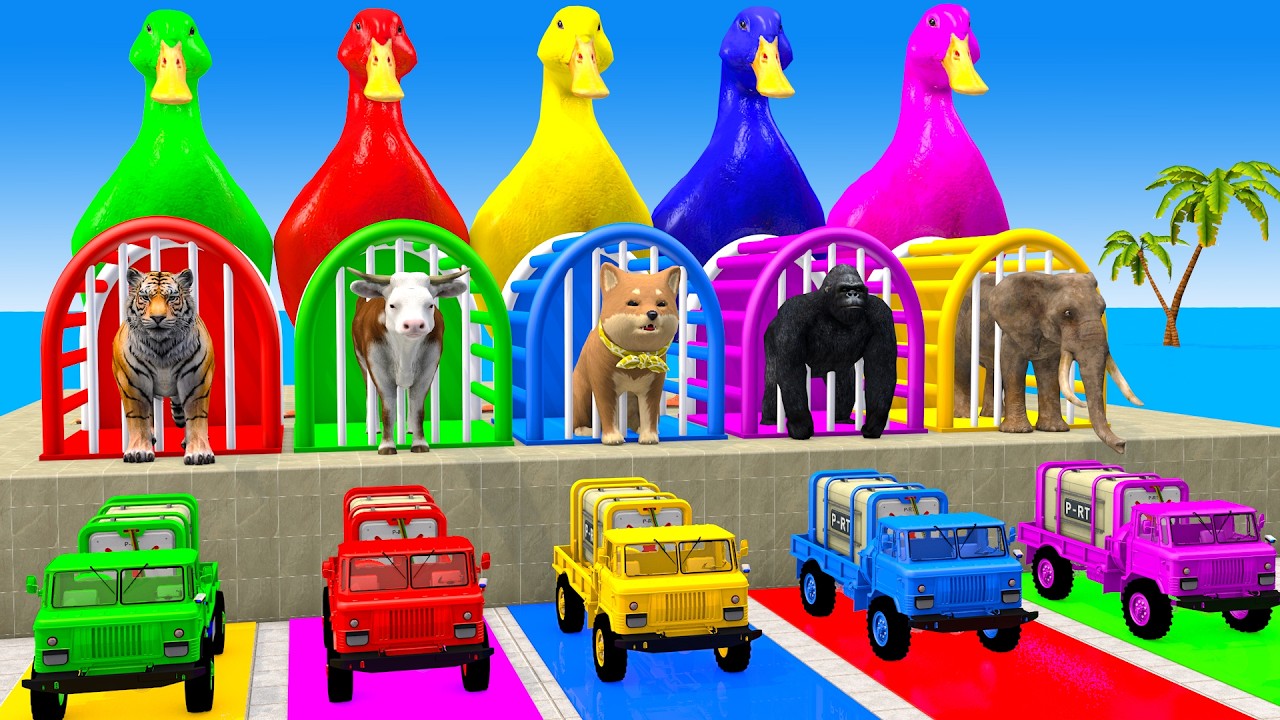Long Slide Game With Cow Elephant Gorilla Hippopotamus Tiger 3d Animal Game Funny 3d Animals