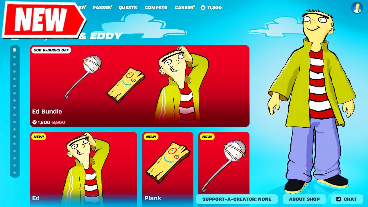 Ed Skin from Ed Edd n' Eddy TV-show in Fortnite Item Shop full showcase
