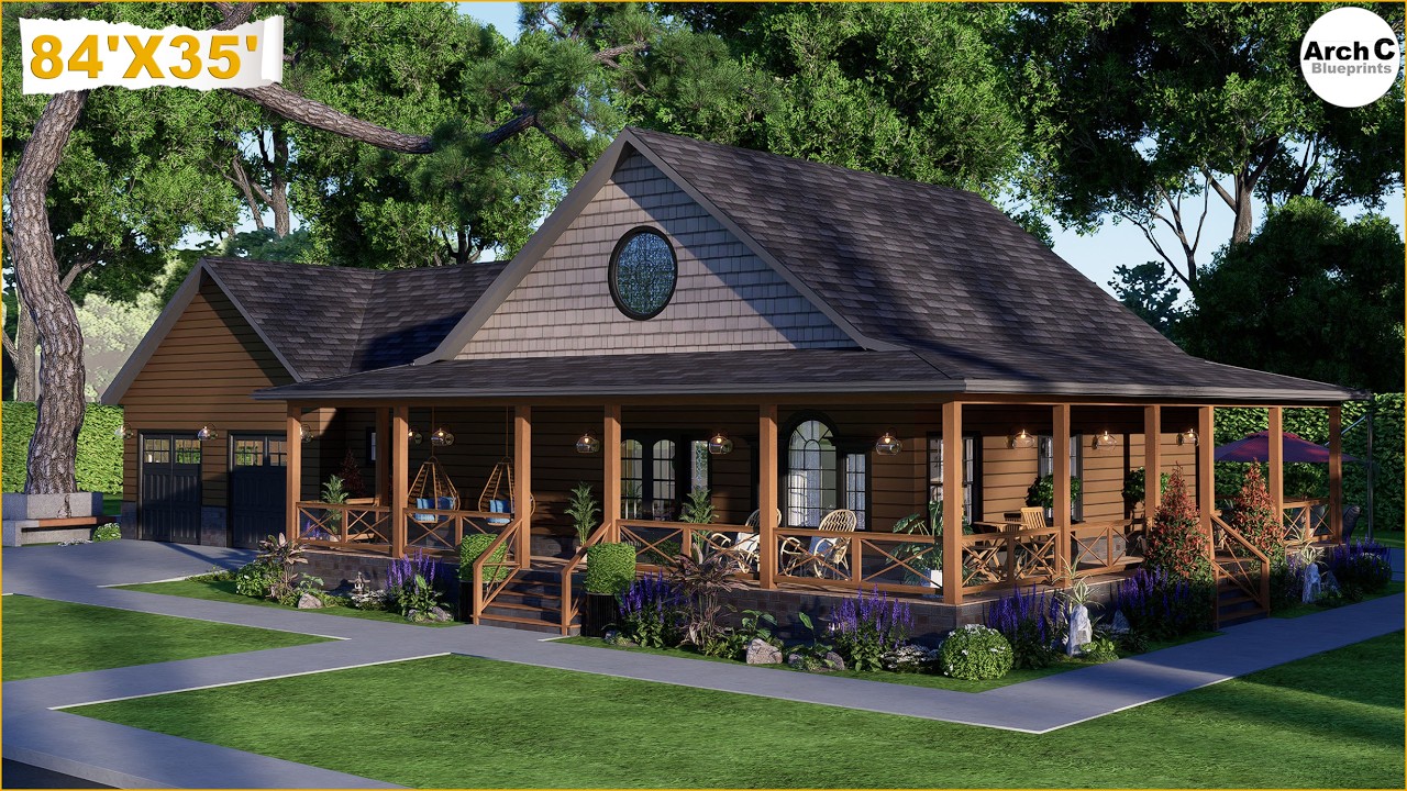 Stunning Single Story Modern Farmhouse Ranch Plan with Garage | 2 Bed 1.5 Bath