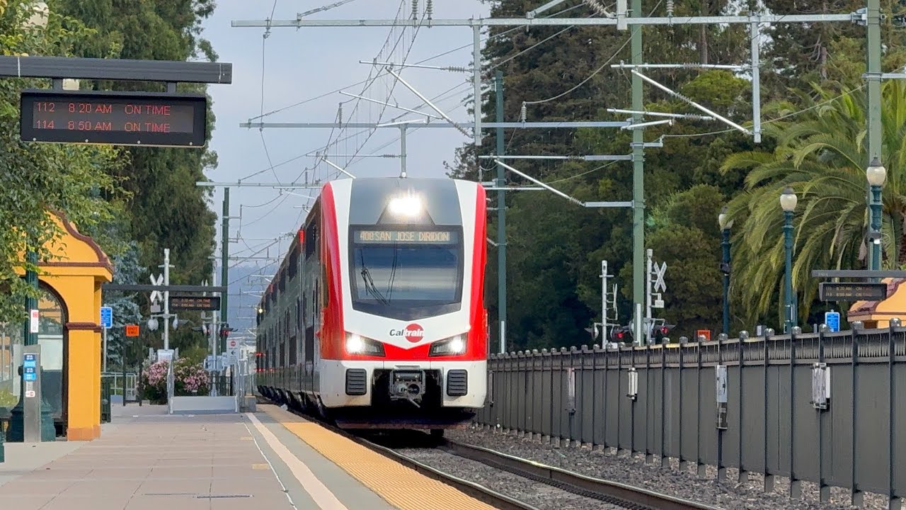 Extremely Fast Morning Rush Hour Trains at Burlingame! With Cal Train’s Brand New EMU’s!