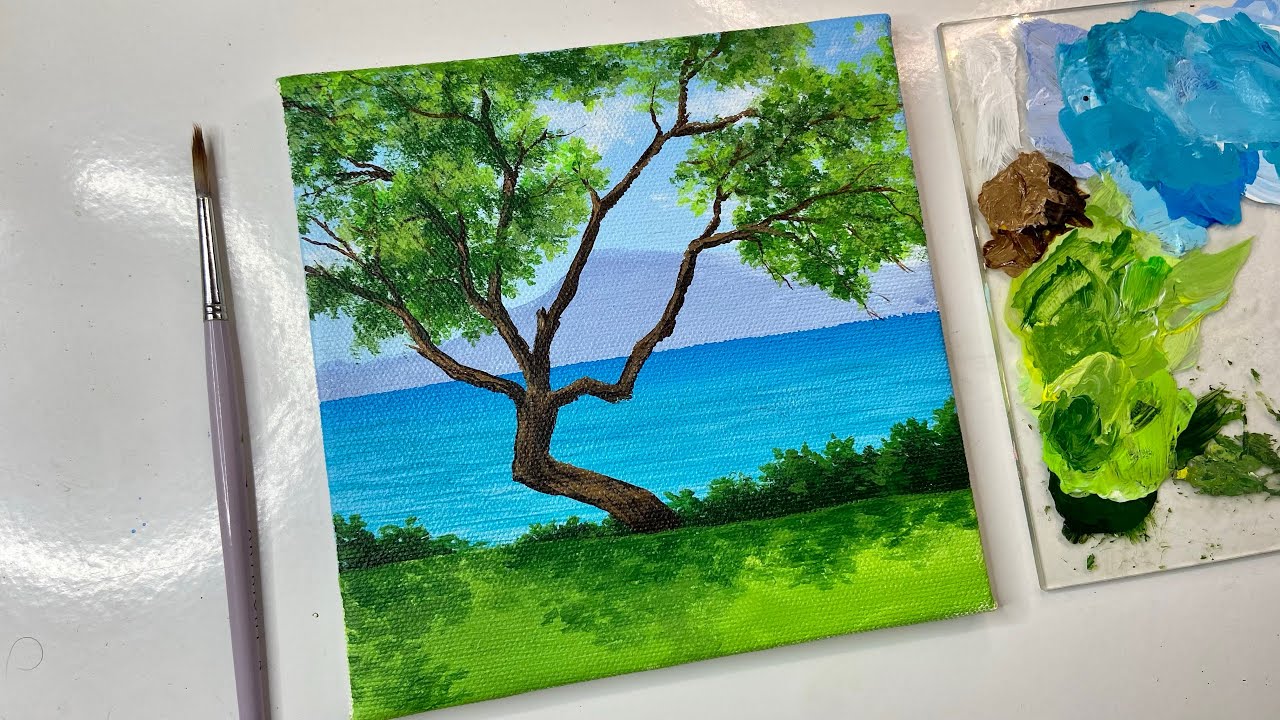 Calm lake painting/landscape painting/acrylic painting tutorial/acrylic painting for beginners