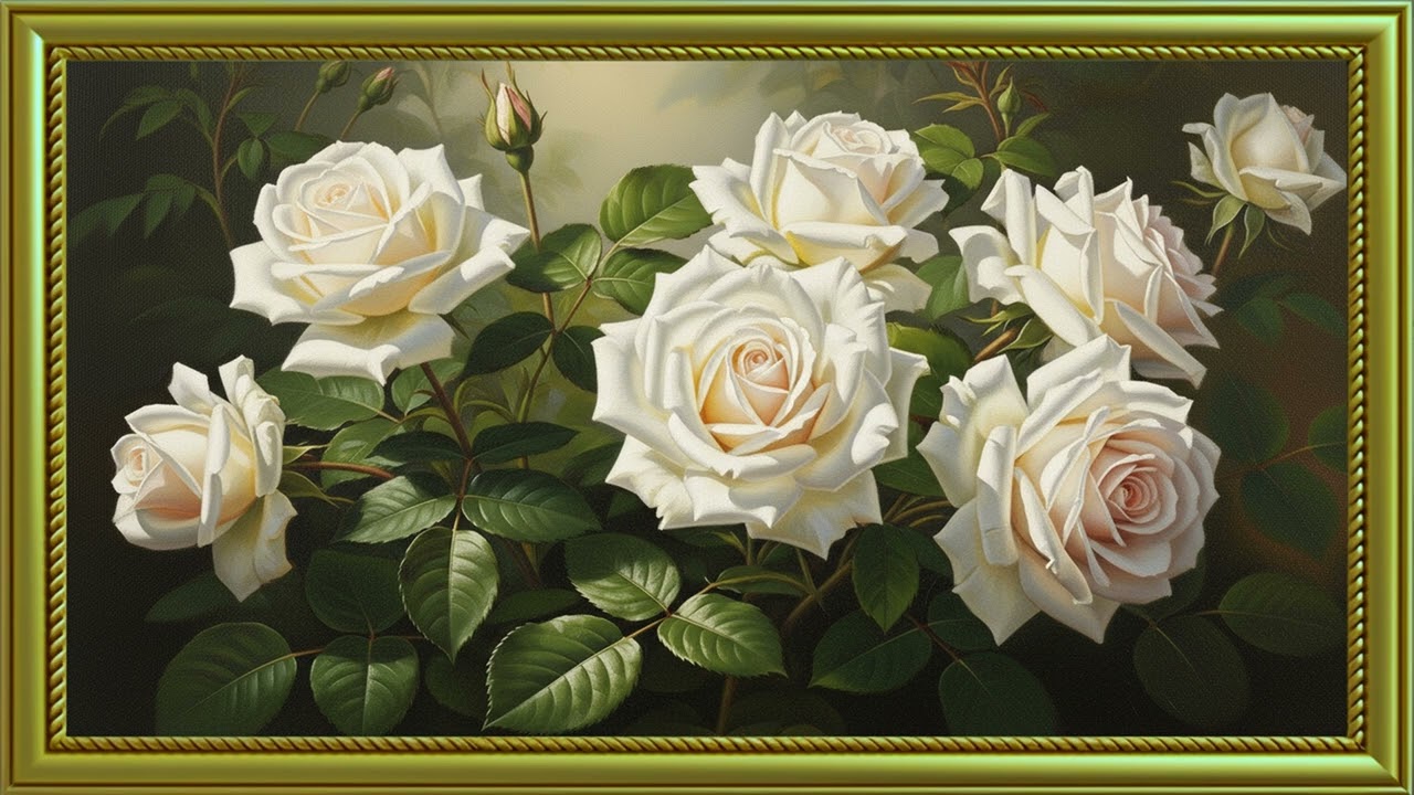 Classic Botanical White Roses 4K Fine Art | 120 Minutes Vintage Gallery View