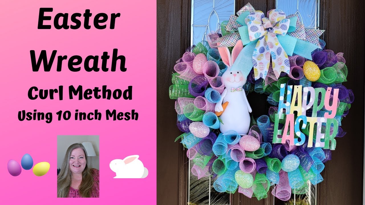 Happy Easter Wreath With Bunny ~ How to Make a 10 inch Deco Mesh Curly Easter Wreath ~ Curl Method