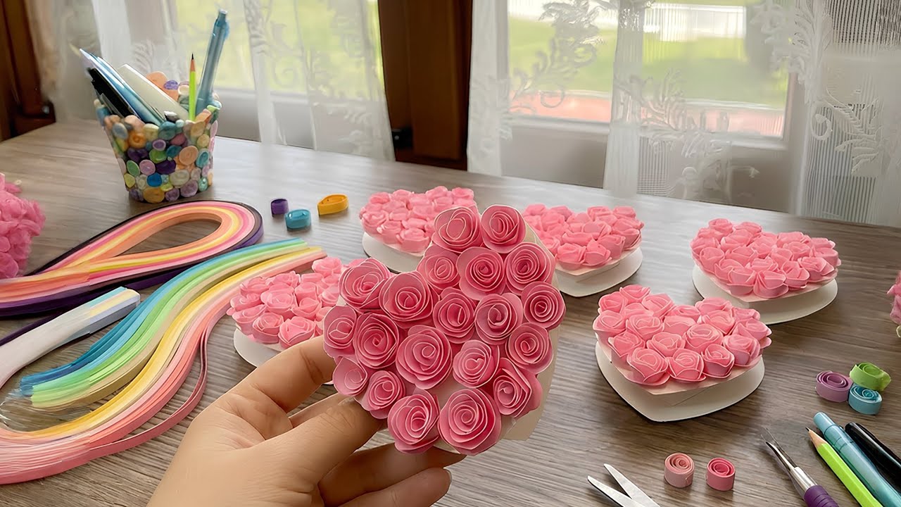 DIY Paper Heart Card with Rolled Roses | Handmade Gift for Special Occasions