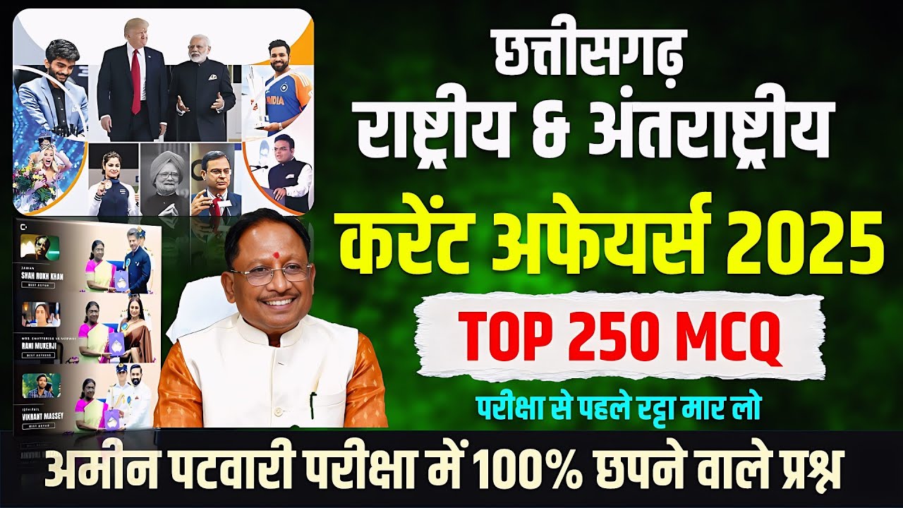 🔥AMIN&ndash;PATWARI 2025 | Current Affairs 250 MCQs | CGVYAPAM के लिए MOST IMPORTANT🔥