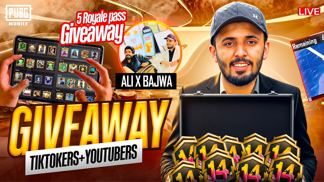 AJ 5 ROYLE PASS GIVEAWAY & OLD EVENT ALL TIKTOKERS + YOUTUBERS CUSTOM ROOMS ALIxBAJWA  | PUBG MOBILE