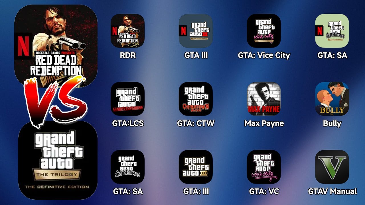 Rockstar Games 2011-2025: Red Dead Redemption, Grand Theft Auto San Andreas, Bully, GTA 3 Vice City