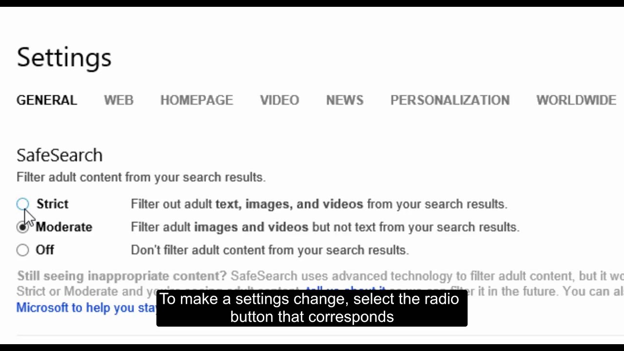Bing Search Settings