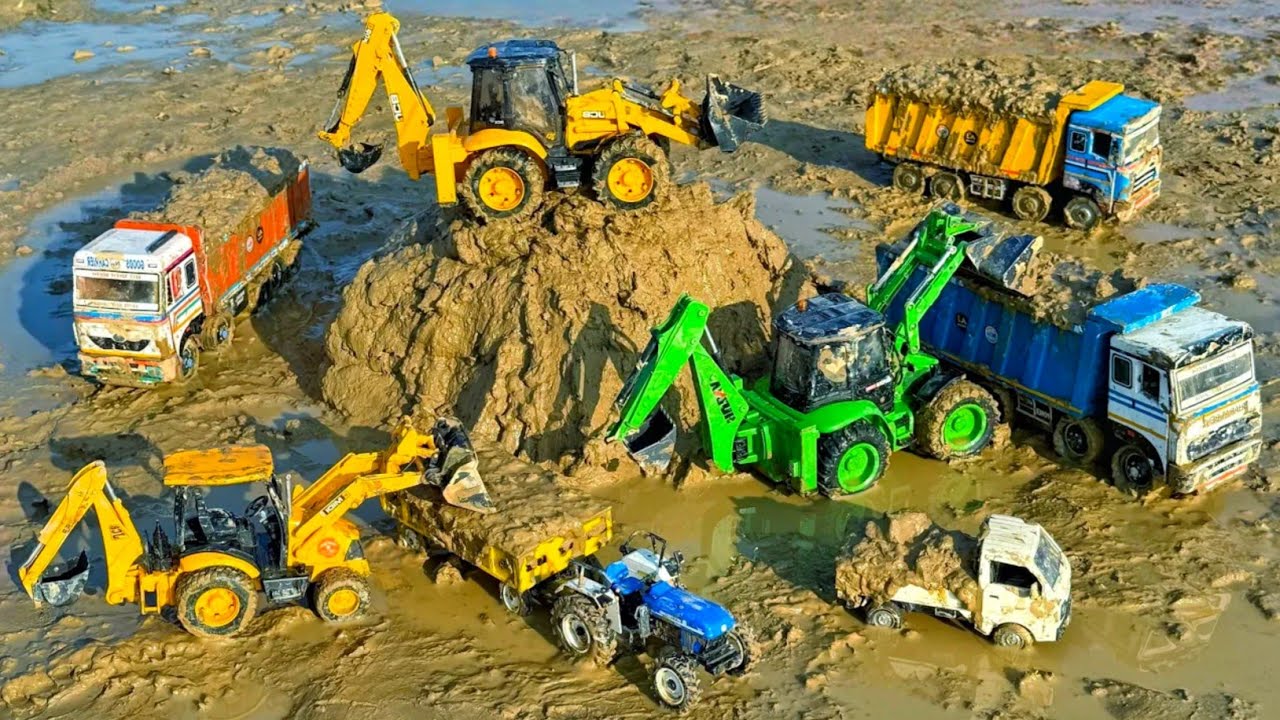 JCB 5CX Loading Mud BharatBenz Truck Tractor Tipper Pickup? Jcb Ki Khudai Tractor cartoon dabbu toy 
