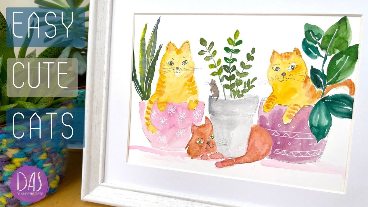 Paint These Cute Cats for a Gift or Greetings Card - Realtime Watercolor Tutorial for Beginners