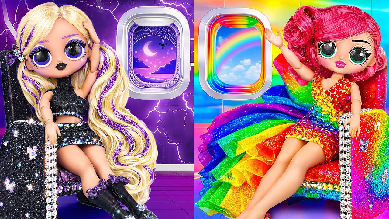 K-Pop Demon Hunters in Rainbow and Black Airplane! 10 Crafts for L.O.L. Dolls!| TuLaLoo