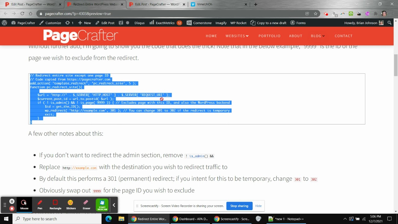 How to Redirect Entire WordPress Website Except One Page