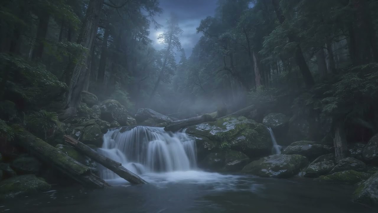 Waterfall Rain Sounds at Night 🌧️ 1 Hour Sleep White Noise | Forest Water Ambience