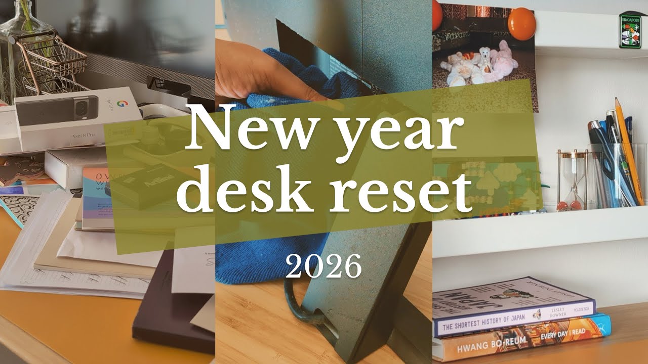 Desk reset | Cleaning & reorganising my workspace  🖥️