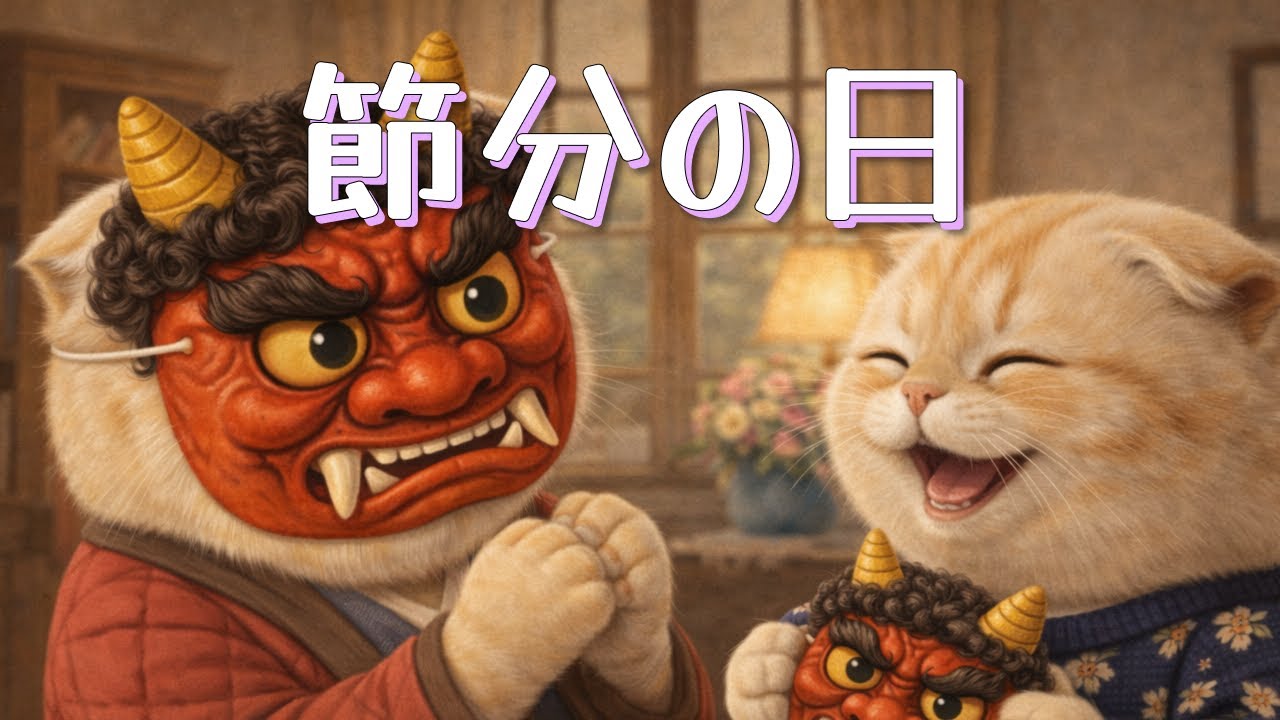 【スコティッシュのきなこ】おばあちゃんちで節分の豆まきをして恵方巻きを食べたよ🐱💛