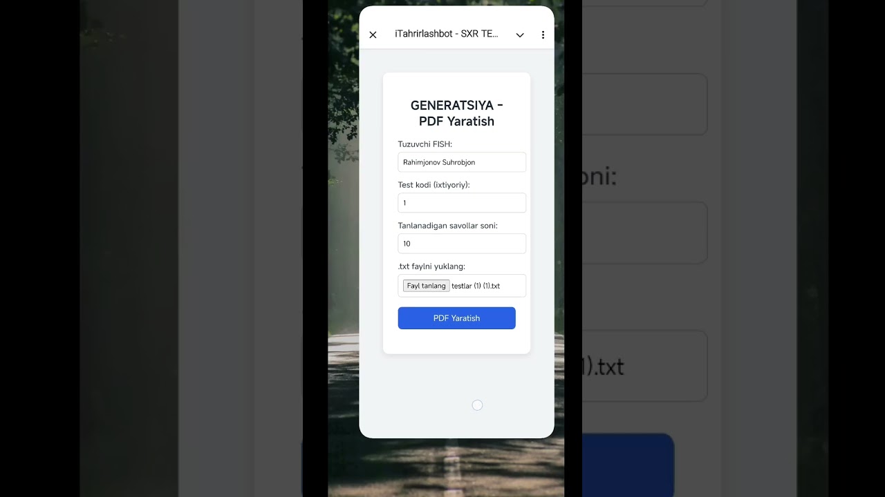 @iTAHRIRLAbot - test generatsiya qilish  (variant yaratish) #test #generatsiya #telegram #onlinetest