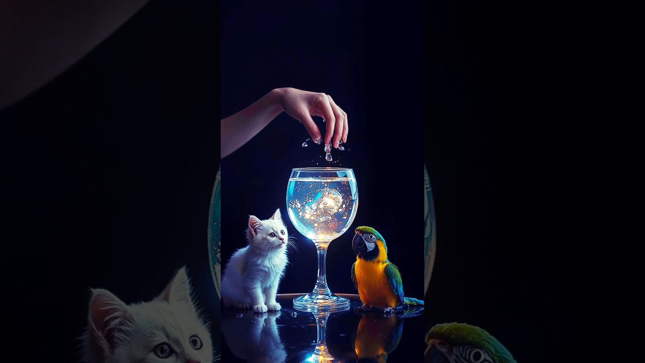 The Glass of Magic: When Colors Bring a Cat to Life.#foryou #youtubeshorts #