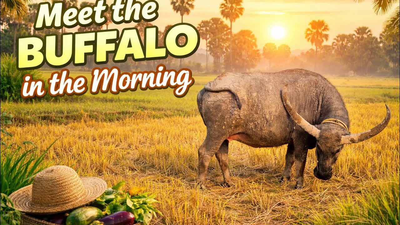 Meet the Buffalo in the Morning | Peaceful Countryside Life 🌅🐃 #buffalo 