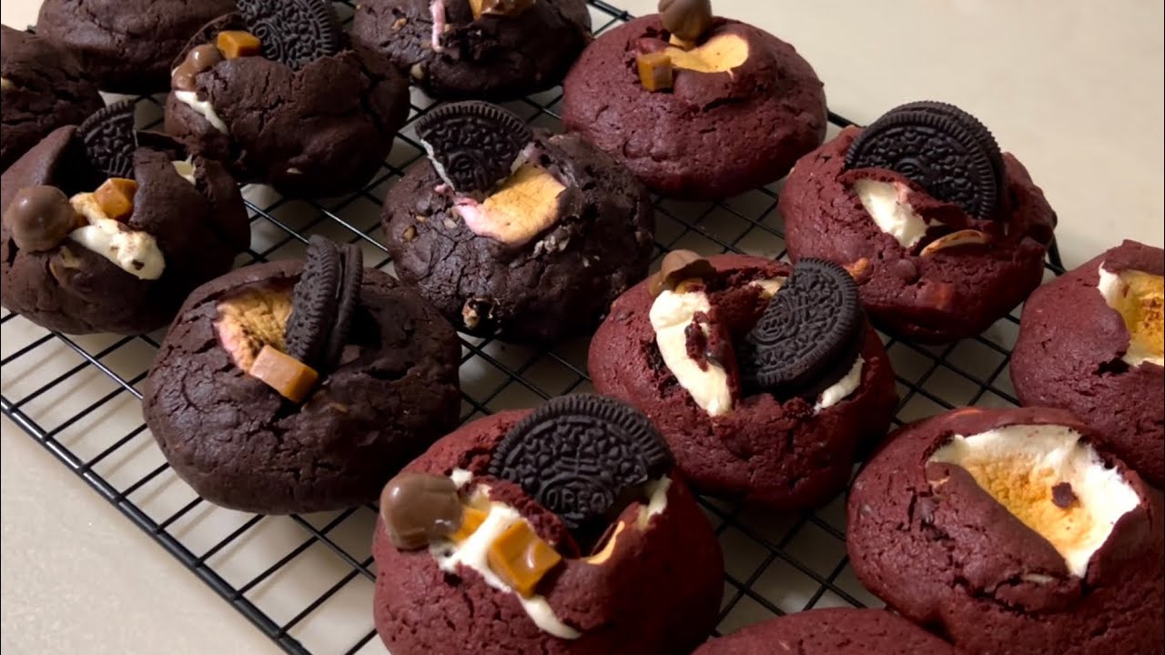 [미니오븐] 당충전 초코/레드벨벳 스모어 쿠키 만들기 레시피 S'mores Cookies recipe (chocolate/red velvet)