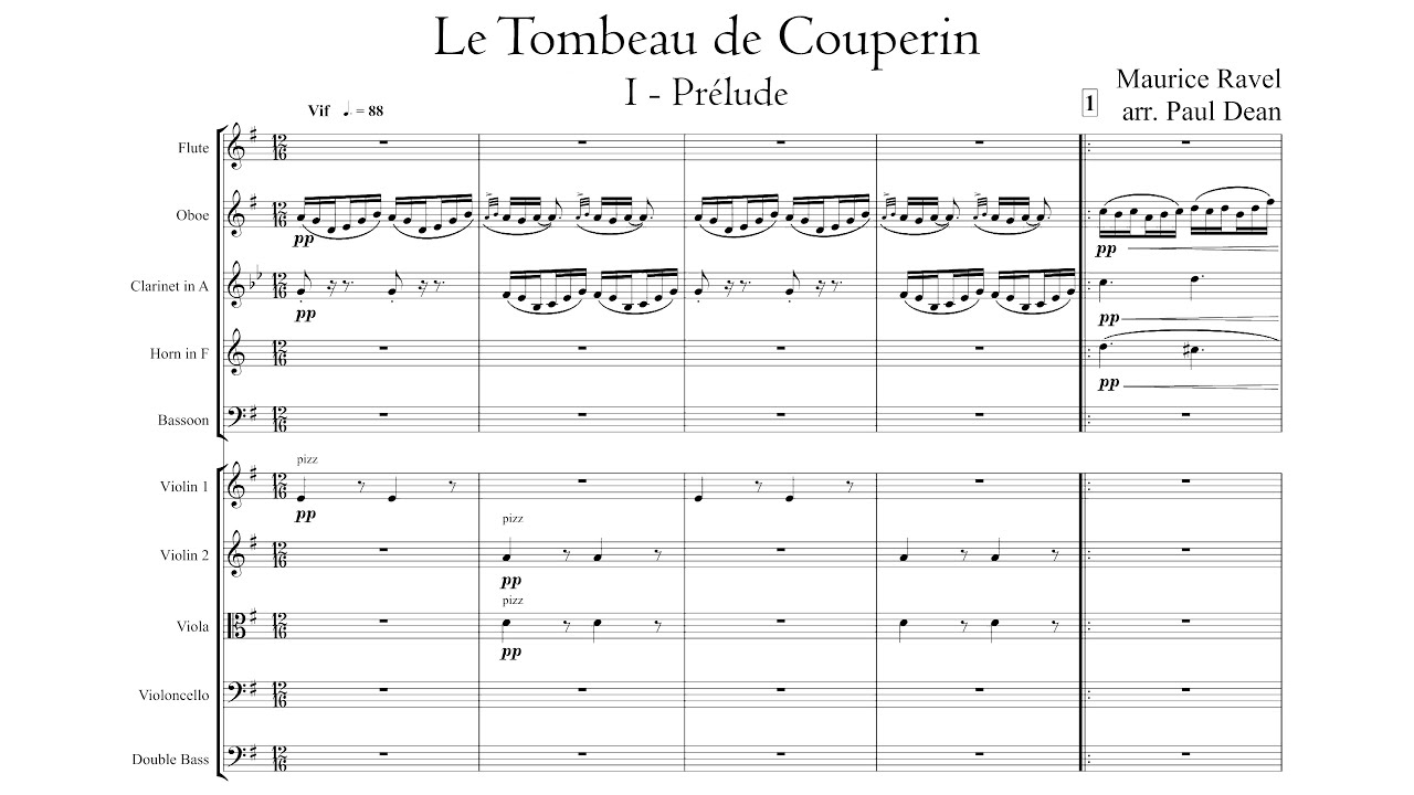 [Score] Ravel - Le tombeau de Couperin (arr. Paul Dean for wind quintet + string quintet, 2021)